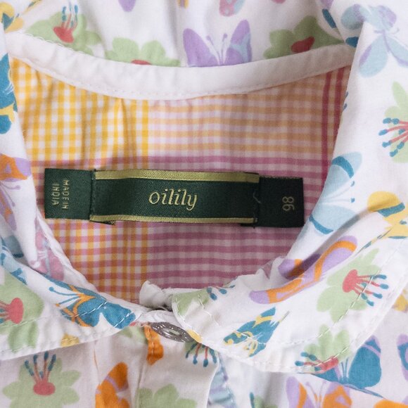 Oilily Butterfly Print Snap Front Sleeveless Shirt Dress White Multi Girls 3Y - Picture 7 of 11